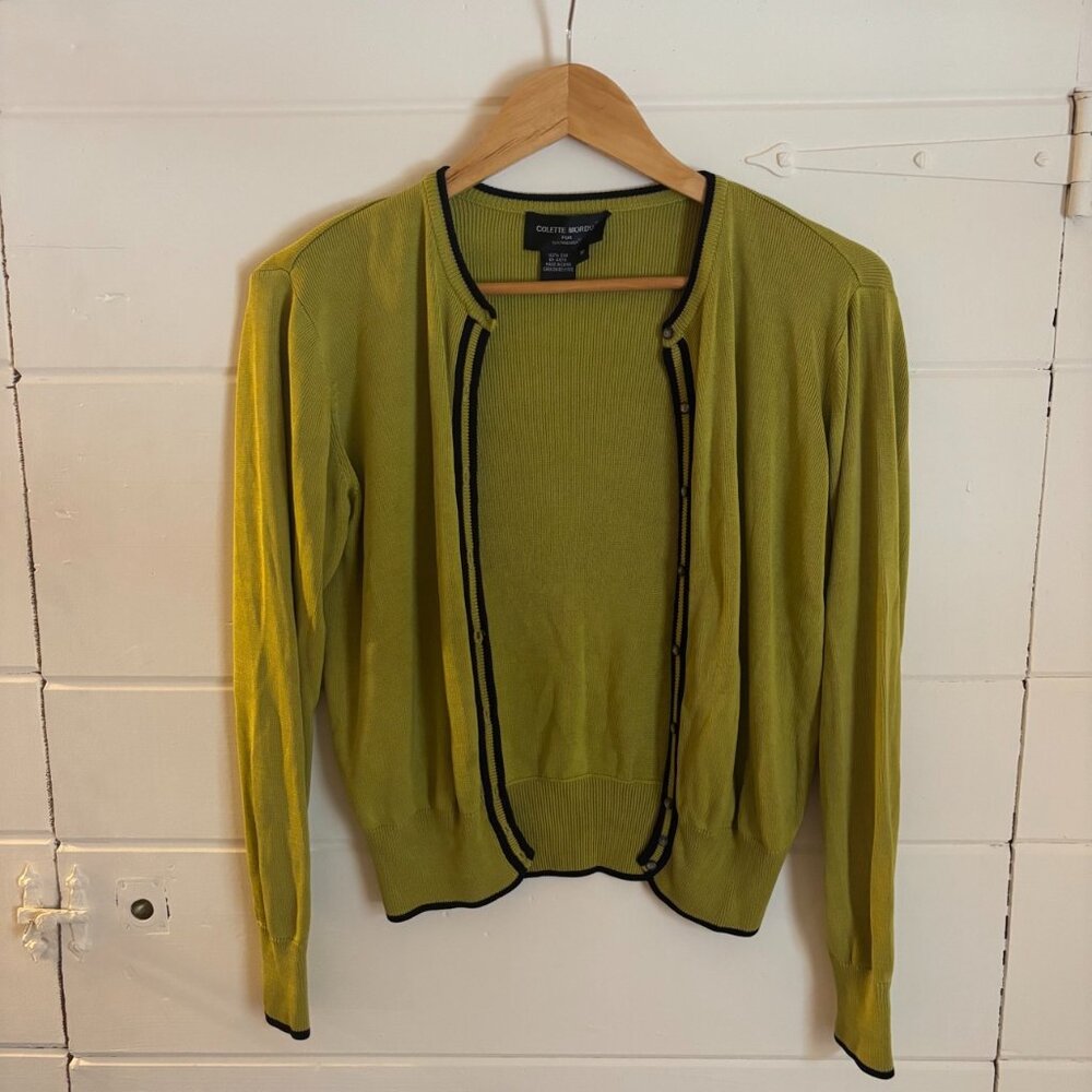 Colette Morado Green Contrast Trim Cardigan | Classic Knit Sweater